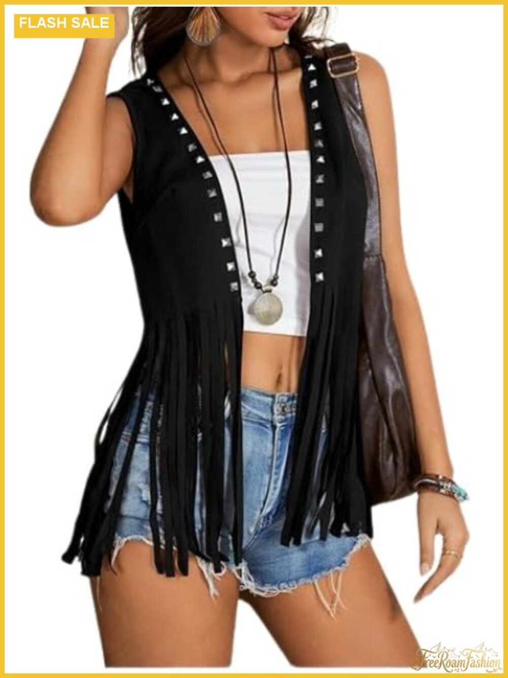 Women's Faux Suede Fringe Vest Western Cowgirl 70s Hippie Sleeveless Jacket